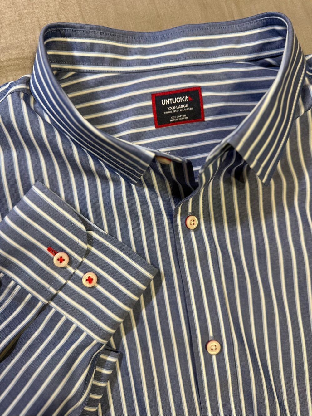 UNTUCKit XXXL Blue White Striped Wrinkle Free Shirt Relaxed Fit Cotton